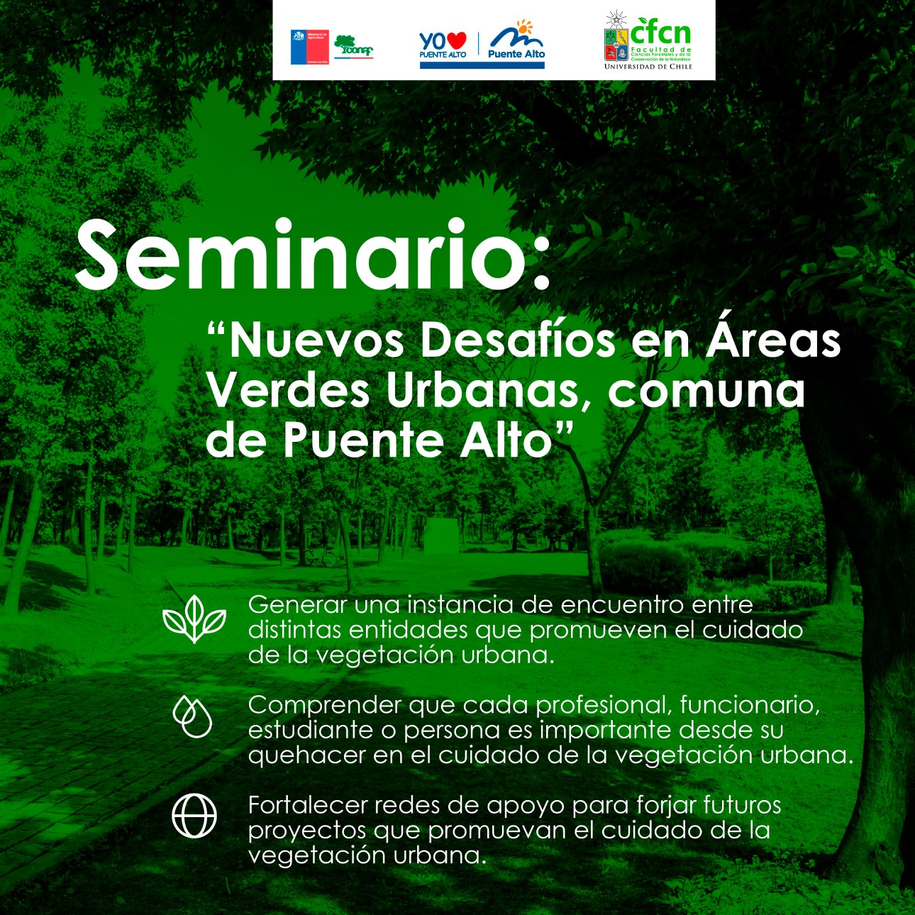 Afiche Seminario "Nuevas Áreas Verdes Urbanas, en la comuna de Puente Alto".